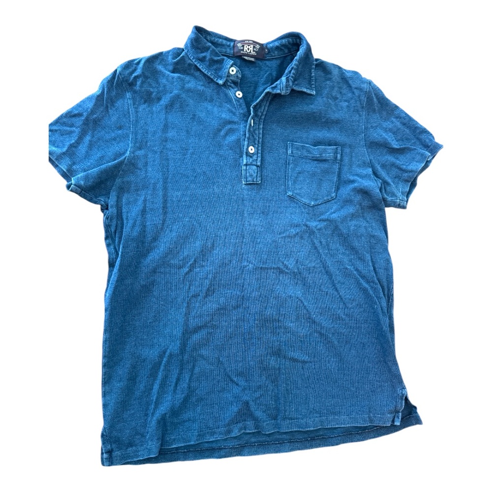 RRL INDIGO COTTON PIQUE POLO WASHED BLUE